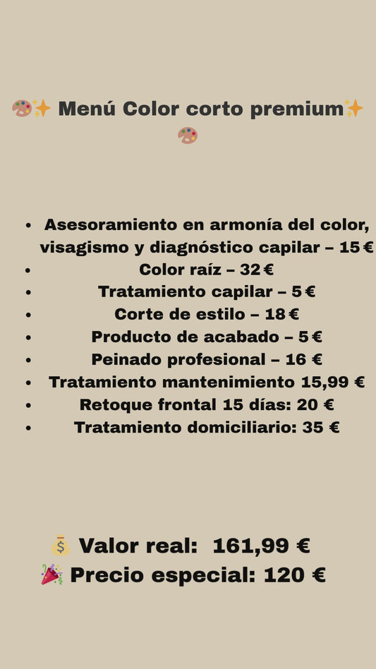 Menu color corto premium
